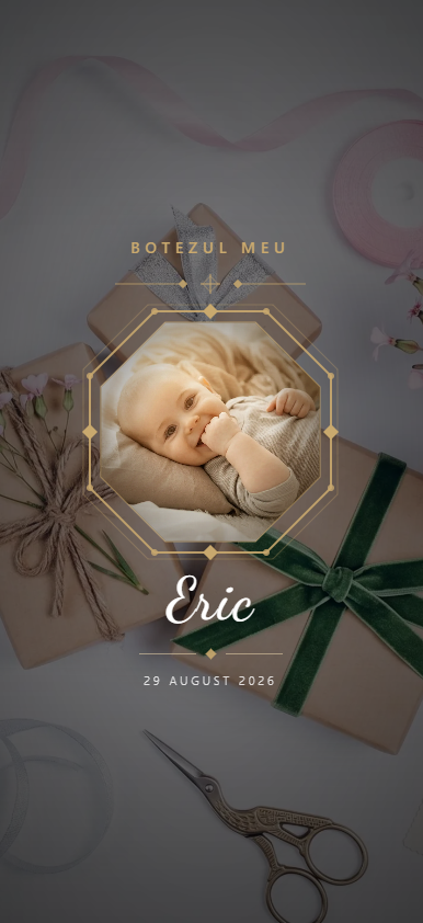 Model invitație digitală botez Vega — Shiro Events